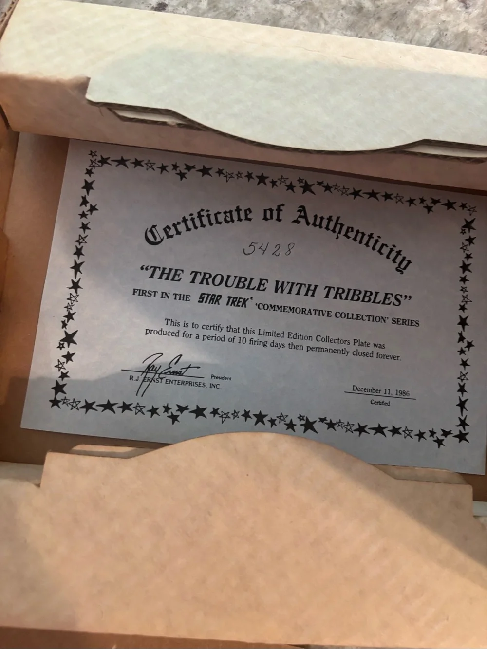 Vintage 1986 Star Trek The Trouble with Tribbles Collector Plate Box COA Kirk